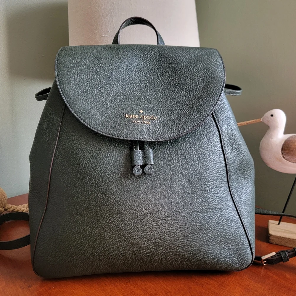 Kate Spade K4628 Leila Pebbled Leather Backpack Deep Evergreen Large Bag